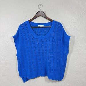 Daily Thread Sweater 2X Royal Bl Open Knit Crochet Scalloped 100% Cotton Coastal